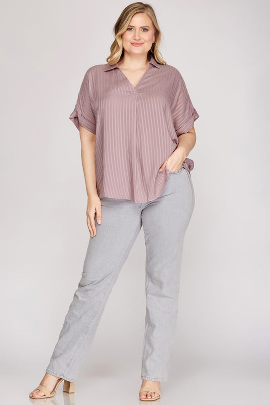 Curvy Drop Shoulder Collared Top