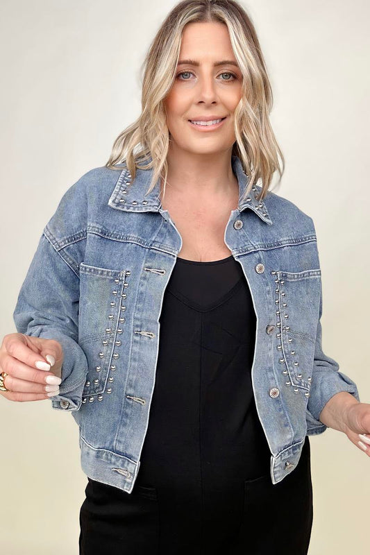 Rivet Studded Pocketed Denim Jacket