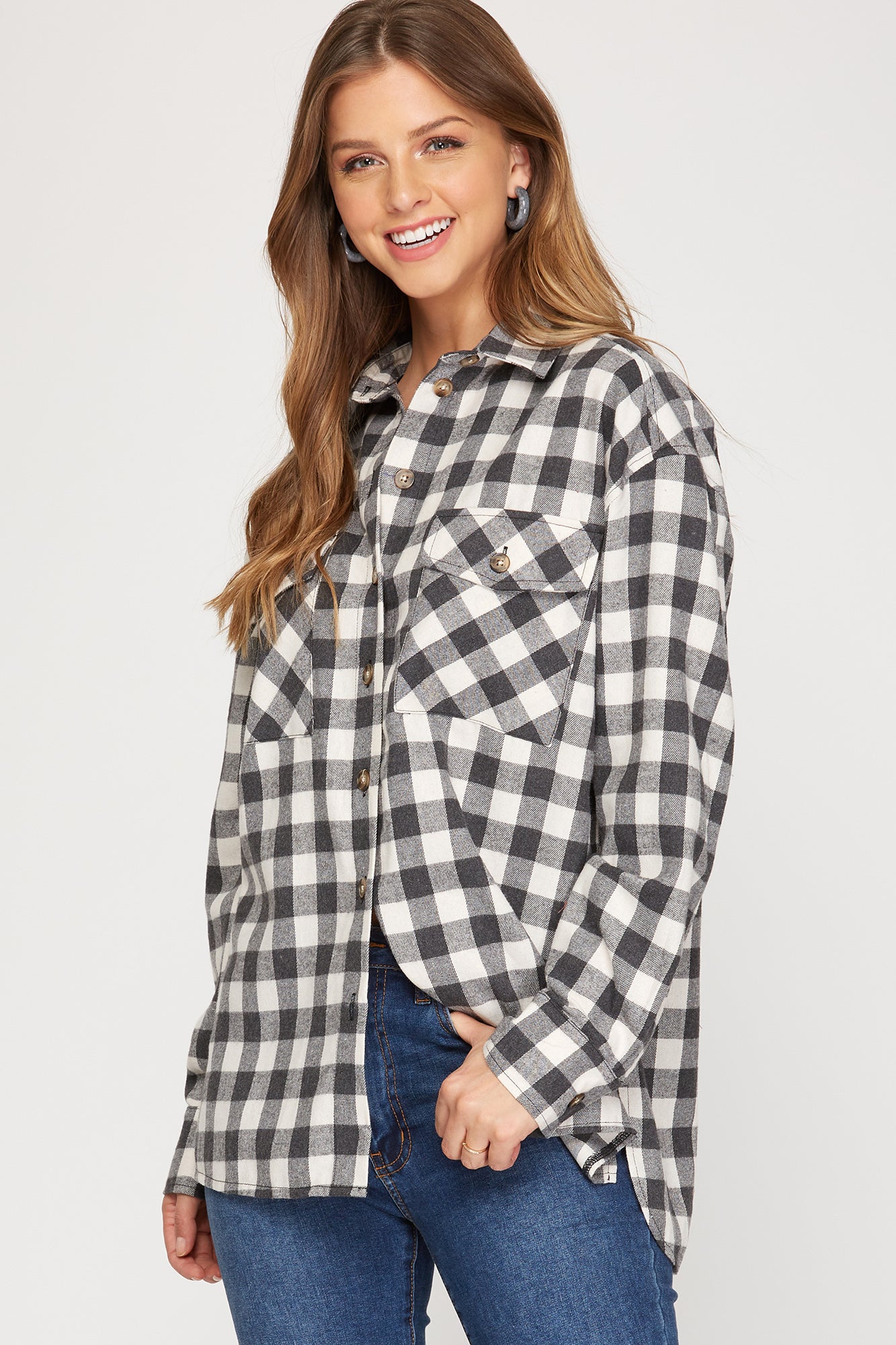 Long Sleeve Gingham Checkered Top