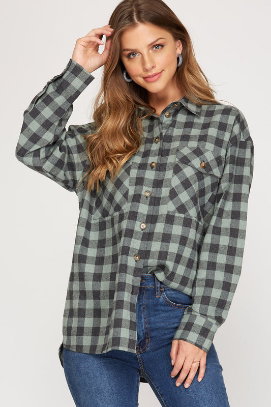 Long Sleeve Gingham Checkered Top