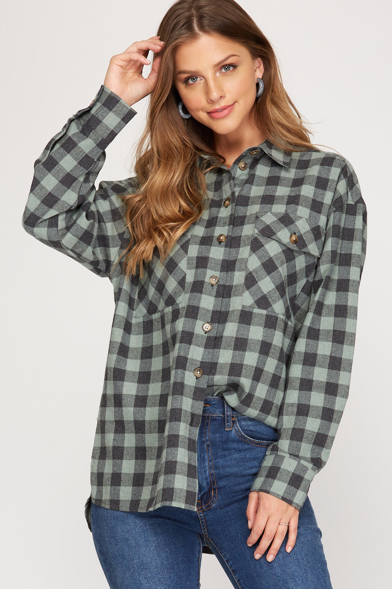 Long Sleeve Gingham Checkered Top