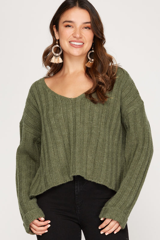 Long Sleeve V-Neck Sweater Top!