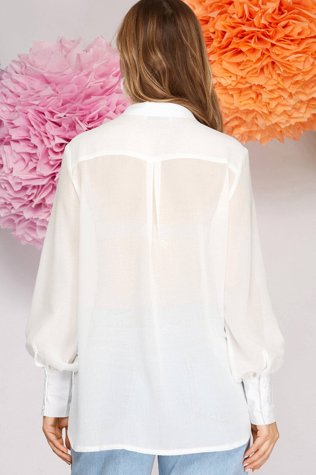 Long Sleeve White Sheer Blouse