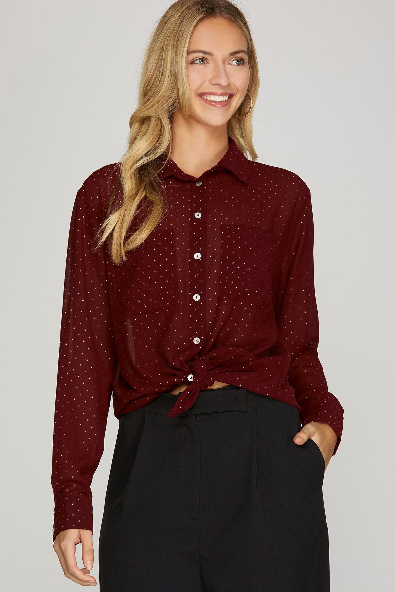 Long Sleeve Studded Blouse