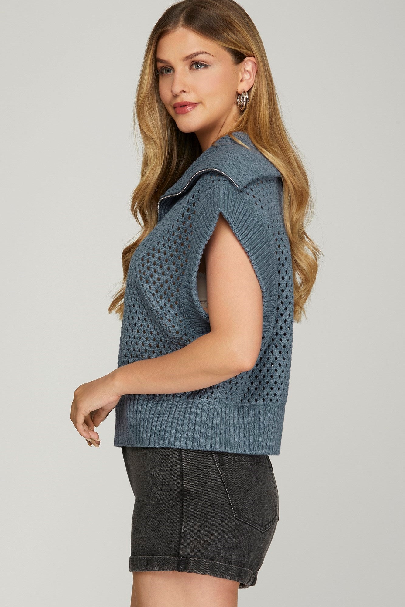 Drop Shoulder Half Zip-Up Sweater Top!