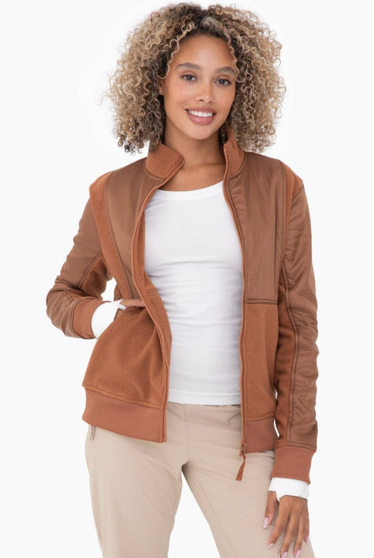 Textured Fleece Hybrid Zip Up Jacket