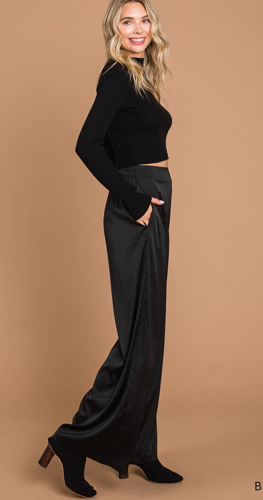 Women's Stretched Satin Wide Leg Pants