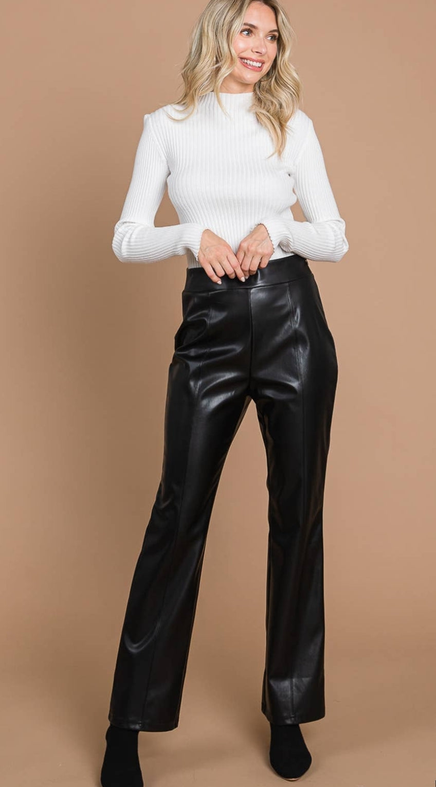 Women's Faux Leather Flare Cut Pants
