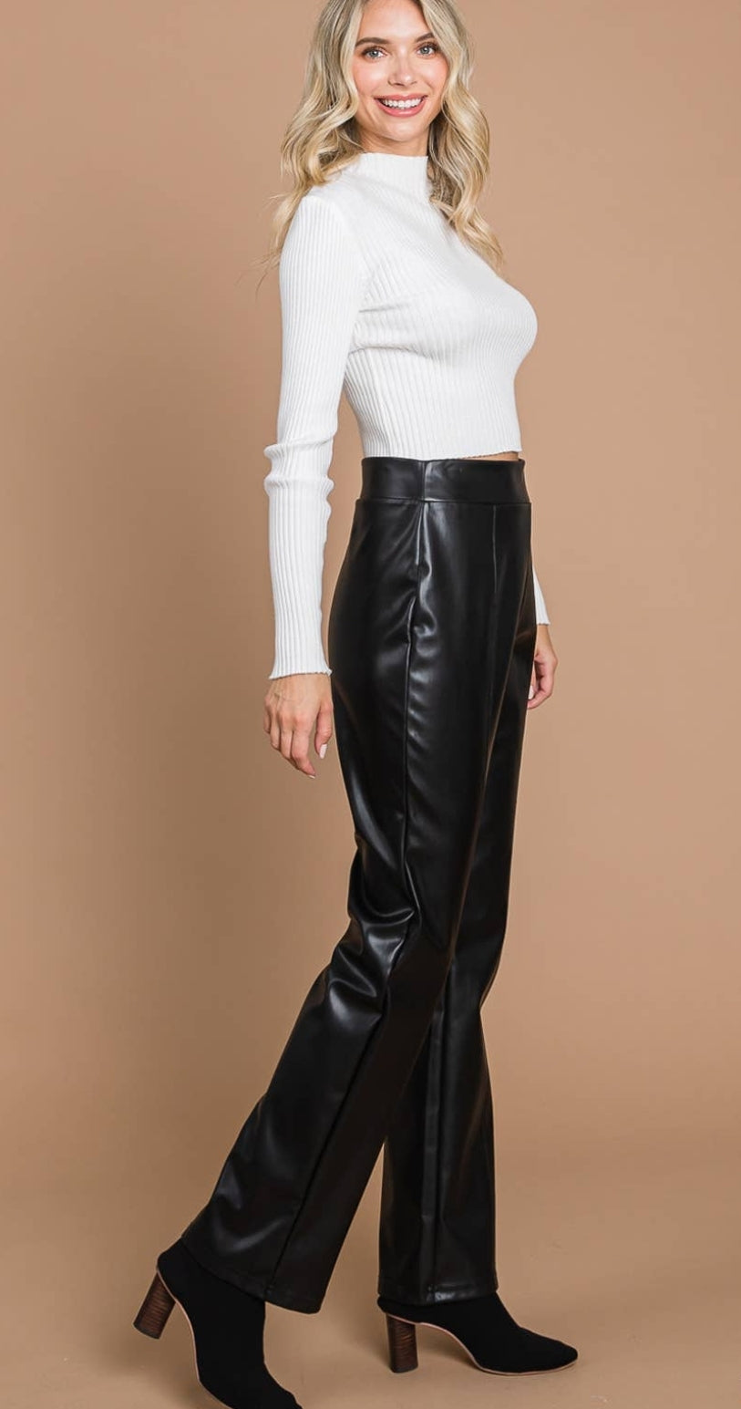 Women's Faux Leather Flare Cut Pants