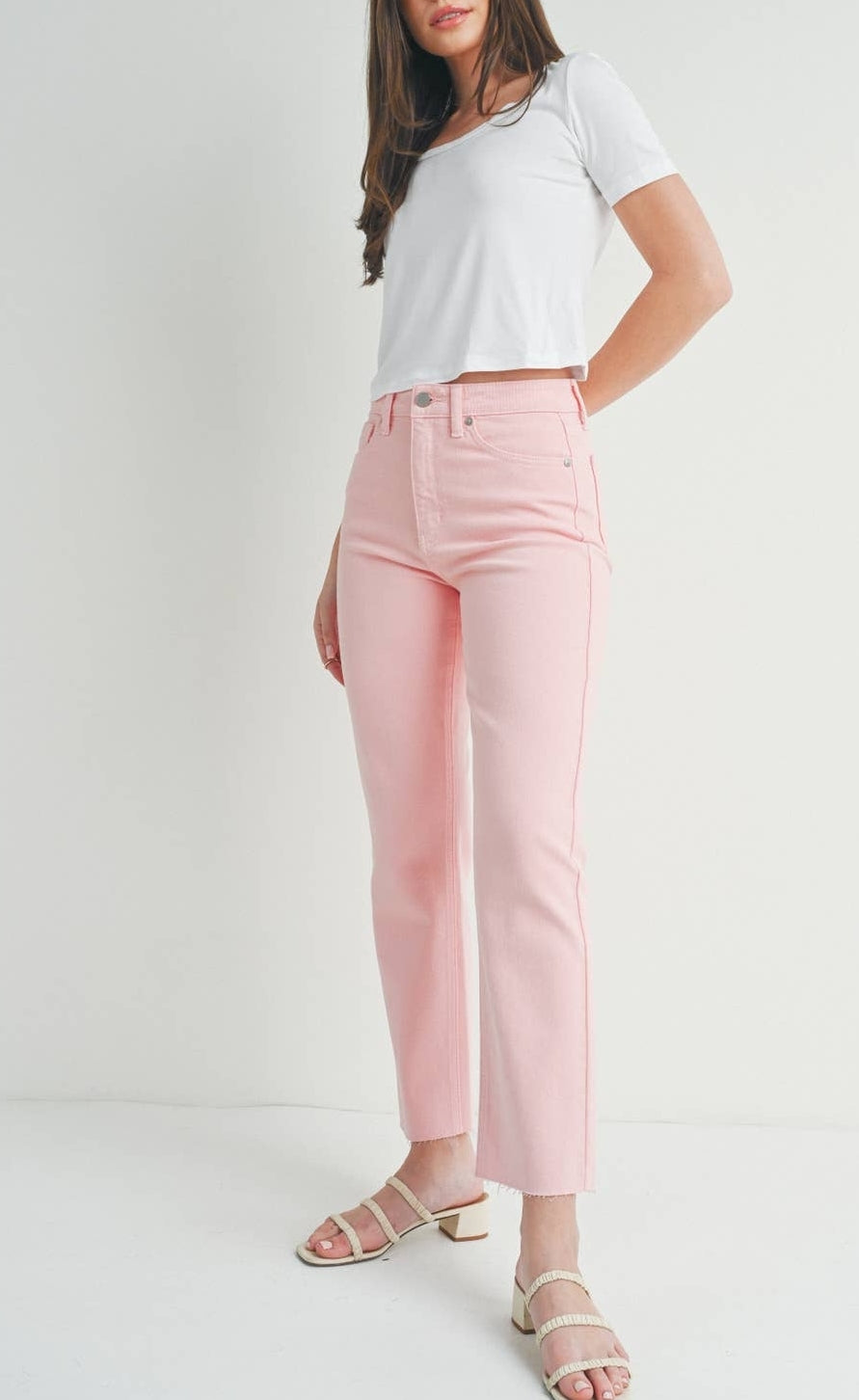Cut Off Pink Cropped Straight Leg