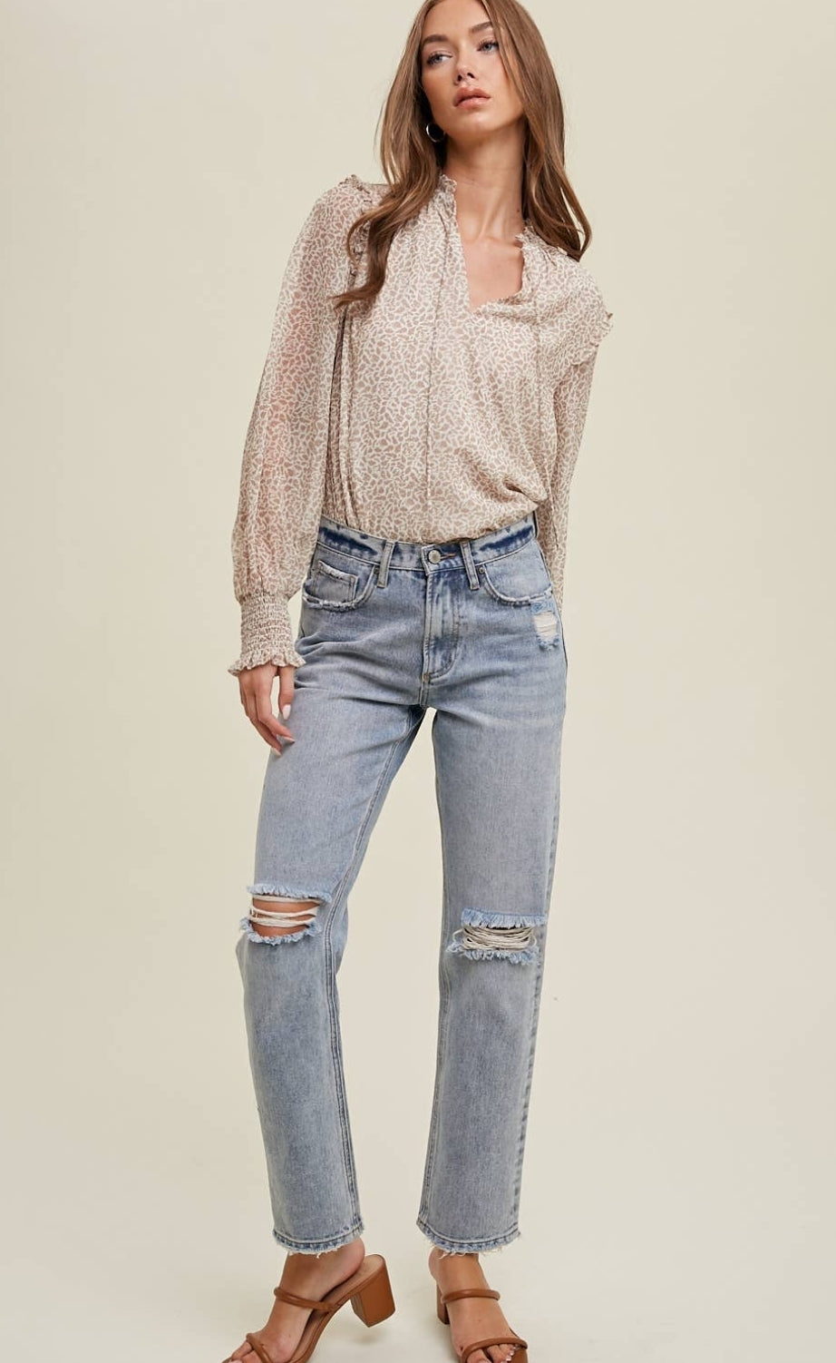 Abstract Print Blouse with Ruffle Detail