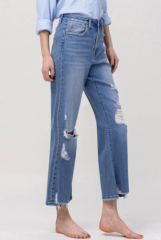 90's Vintage Super High Rise Ankle Flare Jeans