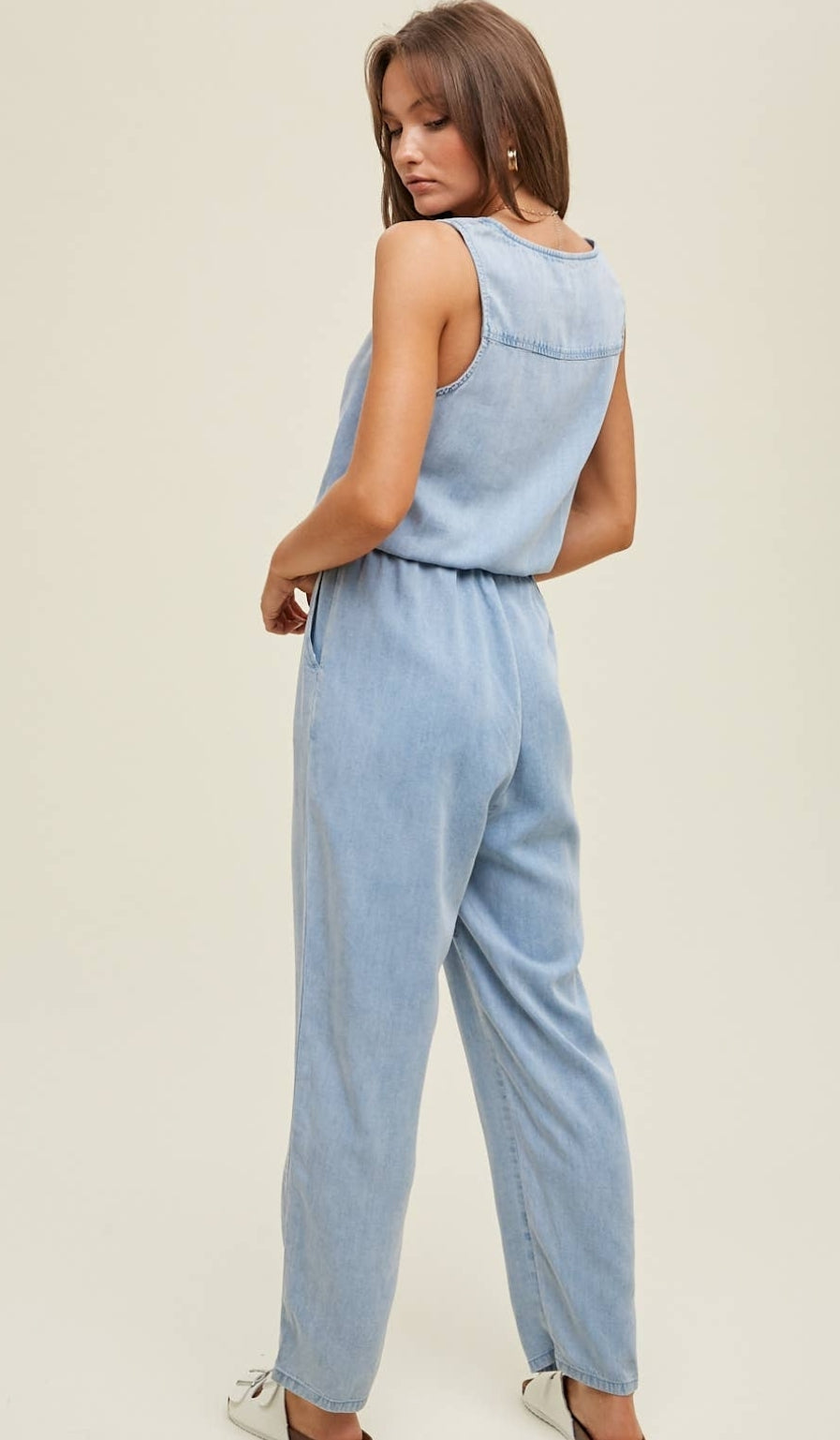 Washed Tencel Button-Up Tank Jumpsuit