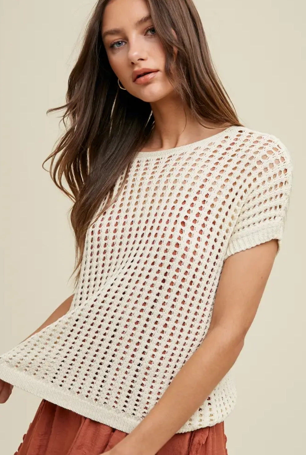 Open-Knit Drop Shoulder Sweater