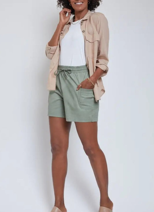 Missy Drawstring Shorts with Pleated Side Pockets
