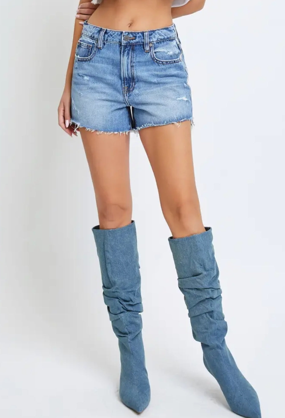 Medium Wash Rhinestone 3" Inseam High Rise Shorts