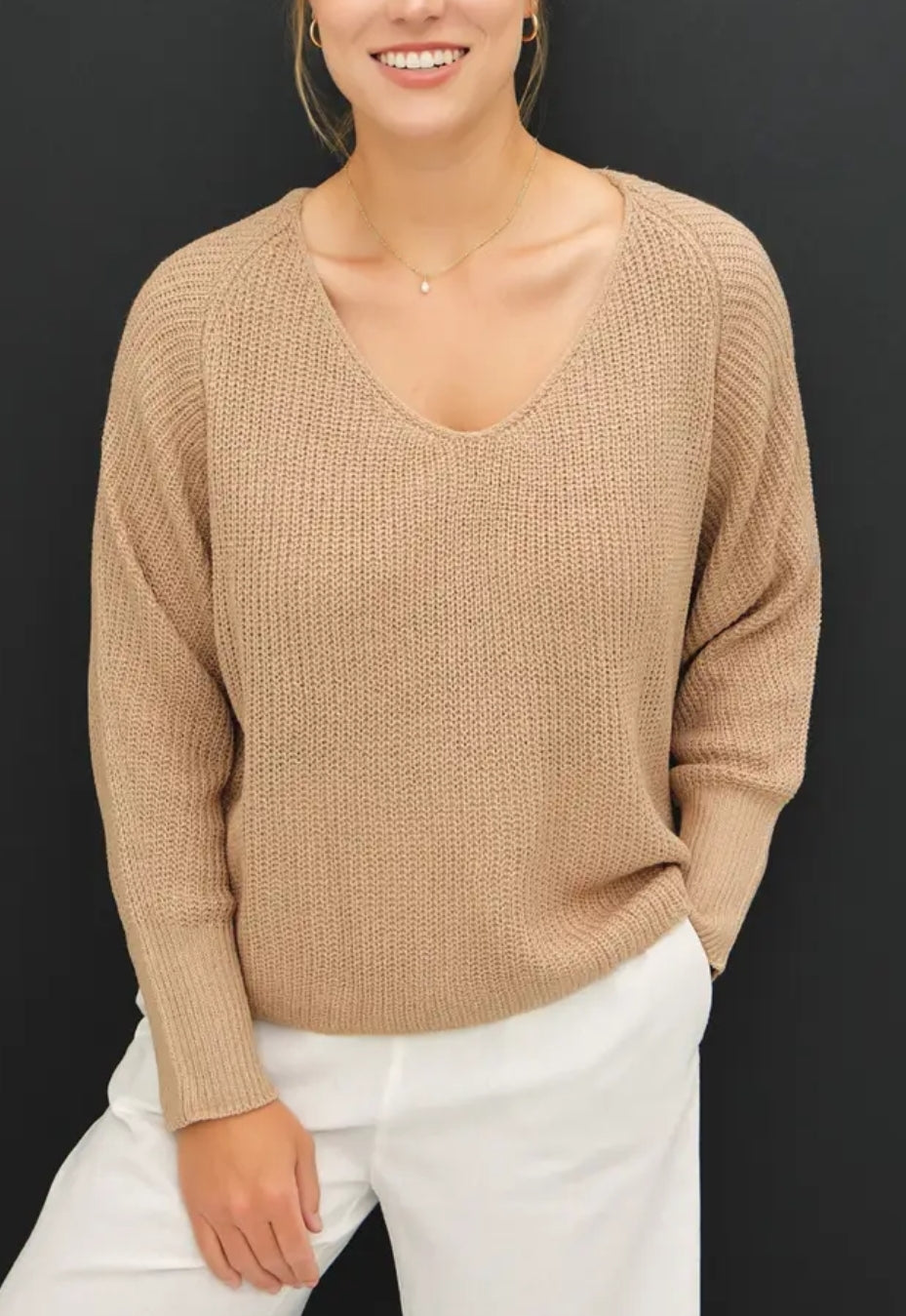 Curvy Wide V-Neck Long Raglan Sweater