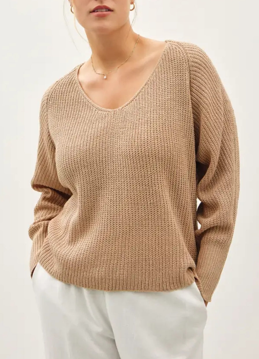 Curvy Wide V-Neck Long Raglan Sweater