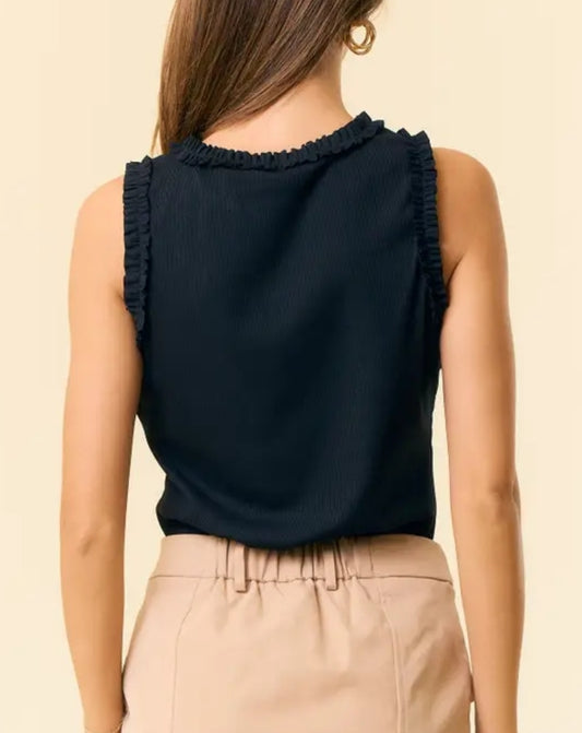 Solid Knit Tank W.Ruffle Trim