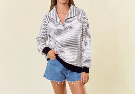 Two-Tone Oversized Collared Long Sleeve Sweatshirt