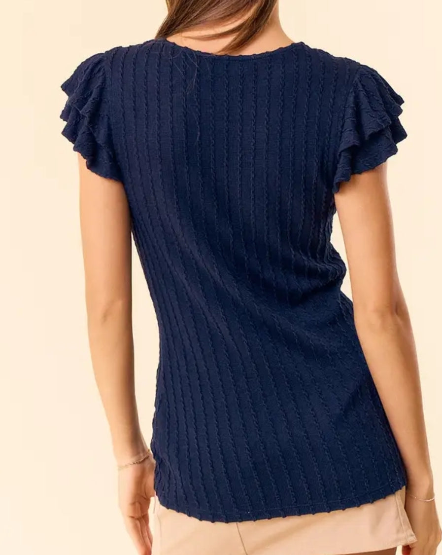 V-Neck Butterfly Cap Sleeve Top