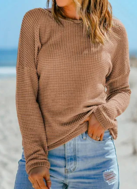 Pre - order Khaki waffle knit top