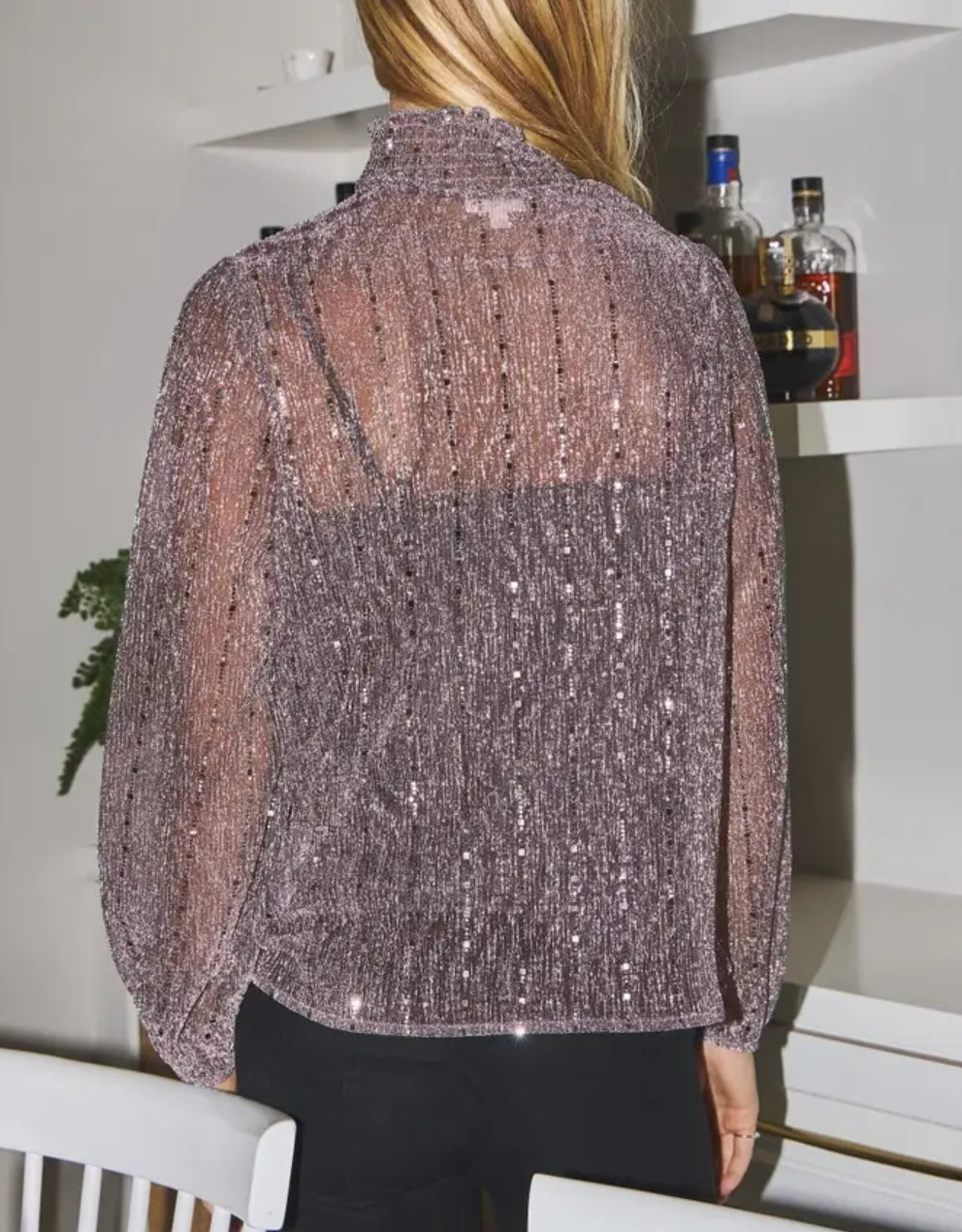 Plus Sparkly Sequin Crinkled Mesh Blouse