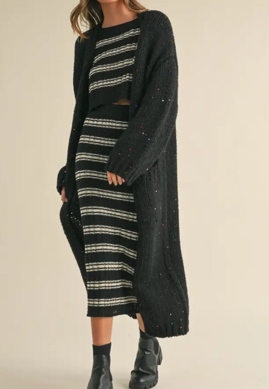 Multi Color Sequins Long Chunky Knit Cardigan