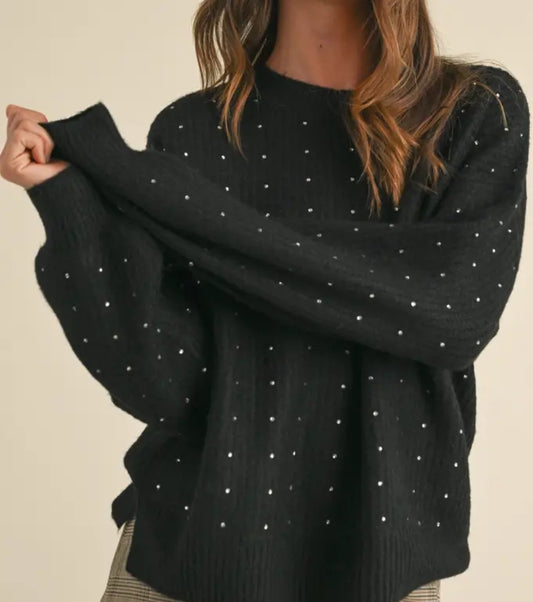 Fuzzy Soft Rhinestone Sweater Knit Top