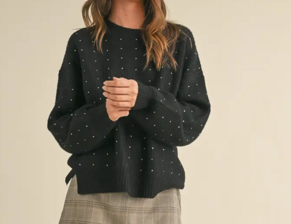 Fuzzy Soft Rhinestone Sweater Knit Top
