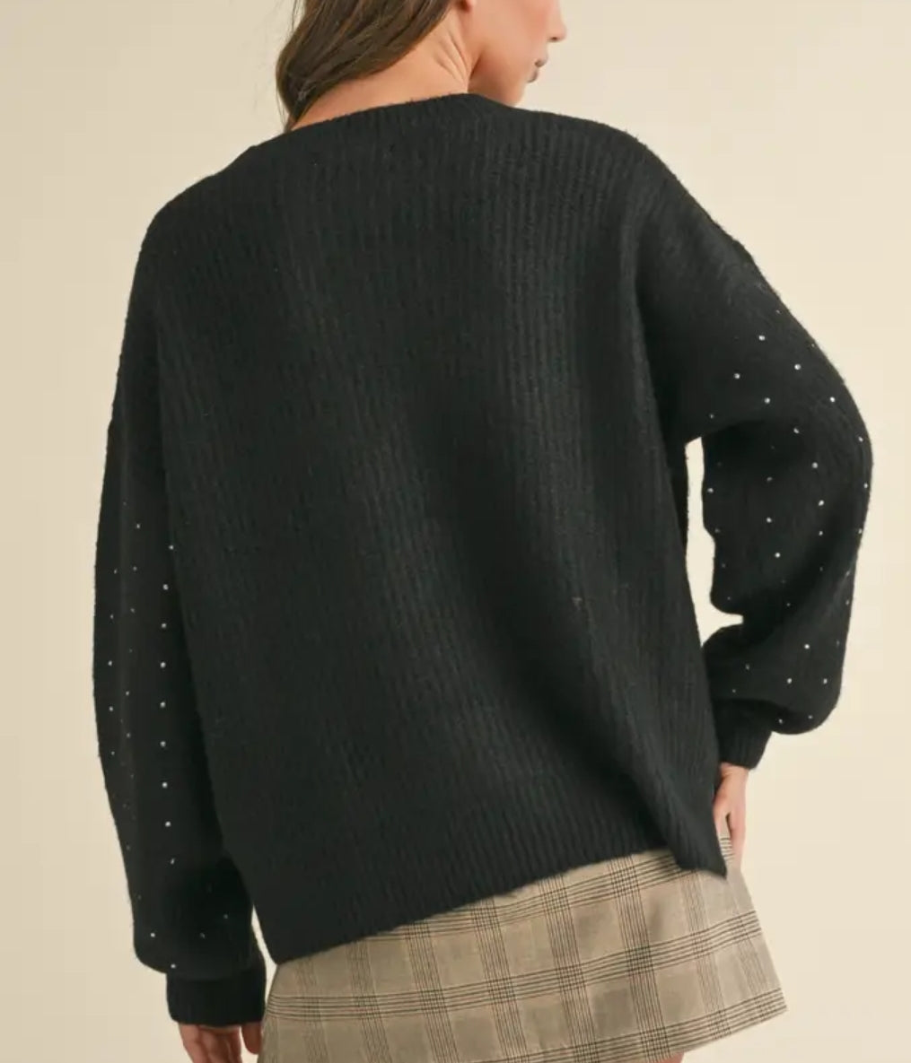 Diamond Pattern Sequin Fuzzy Knit Top