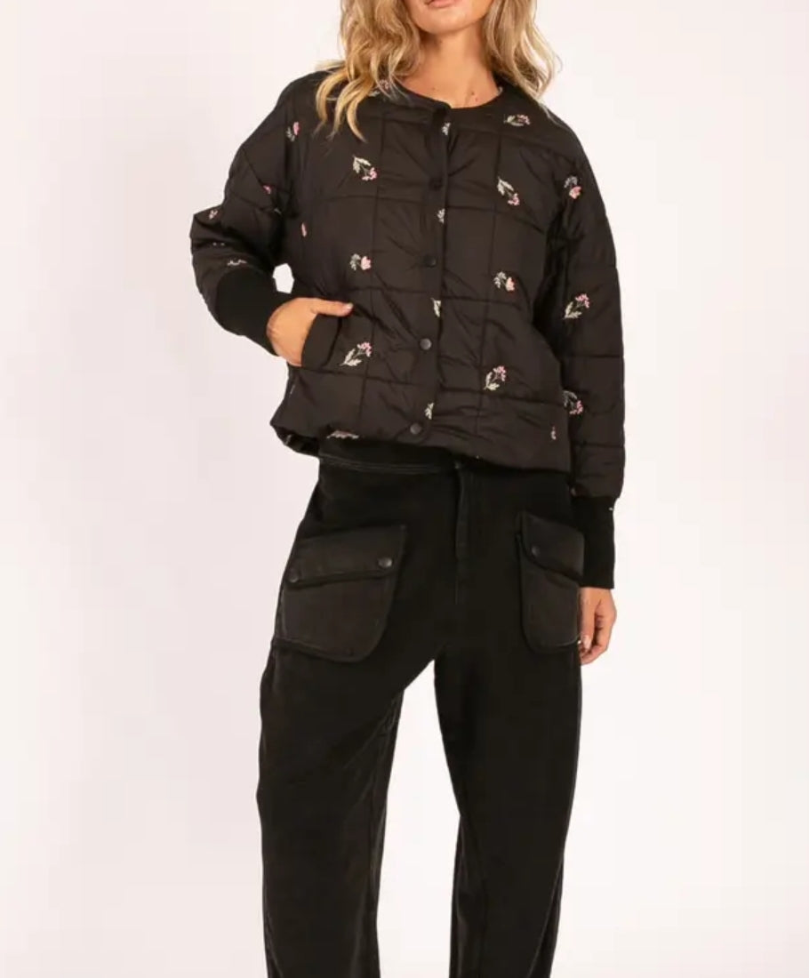 Embroidered Floral Quilted Puffer Jacket