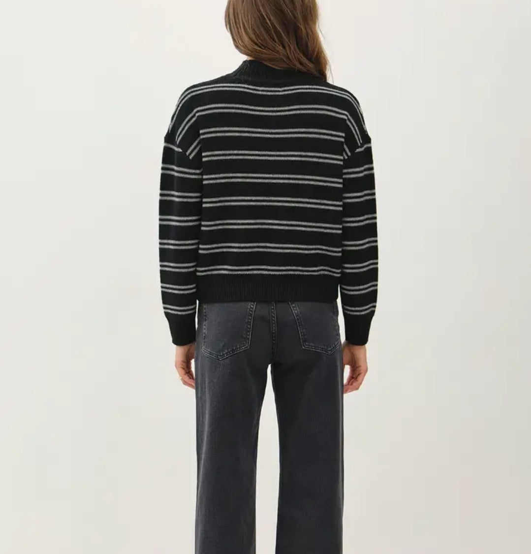 Double Stripe Sweater with Ribbed Mock Neckline