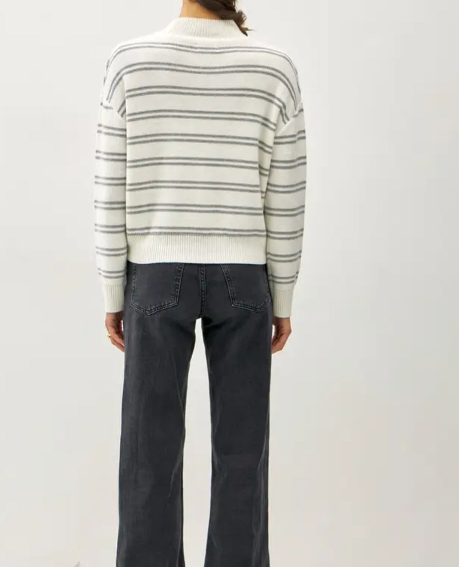 Double Stripe Sweater with Ribbed Mock Neckline