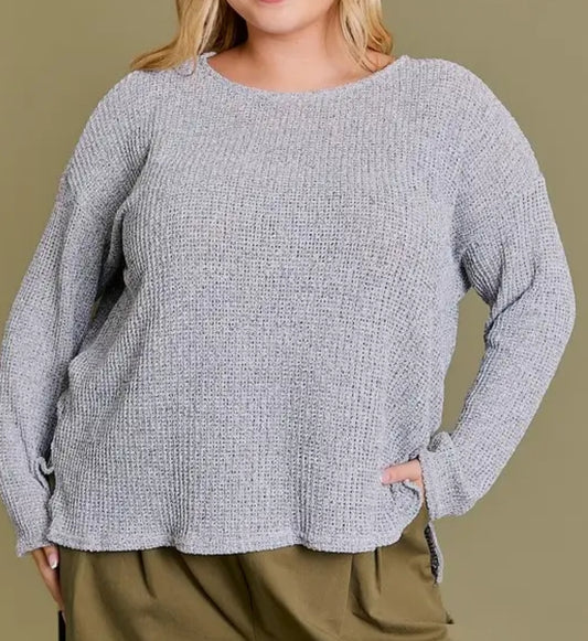 Plus Long Sleeve Boat Neck Side Slit