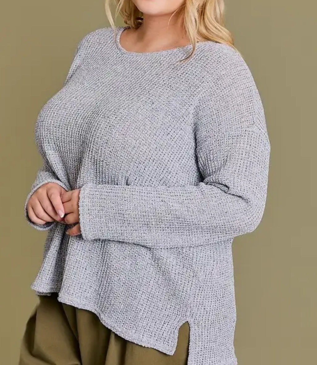Plus Long Sleeve Boat Neck Side Slit