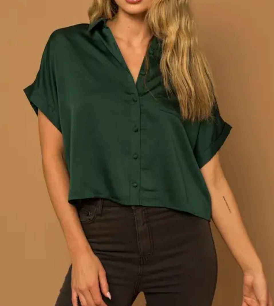 Satin Boxy Button Down Blouse