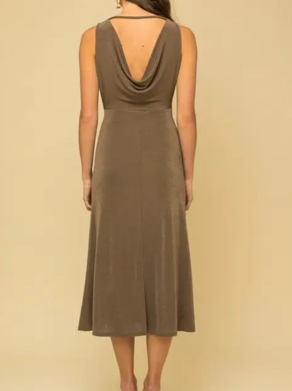 Sleeveless Back Cowl Neck Midi Dress