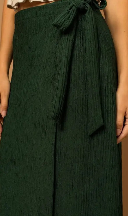 Wrap Tie Textured Midi Skirt