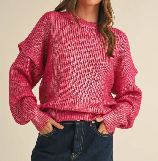Rib metallic sweater