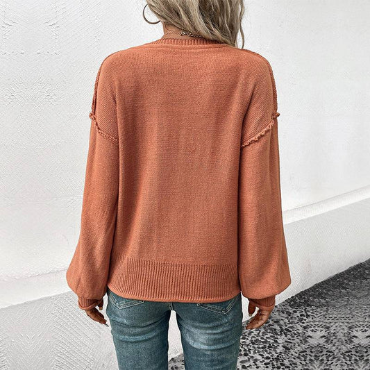 Solid V Neck Long Sleeve Sweater