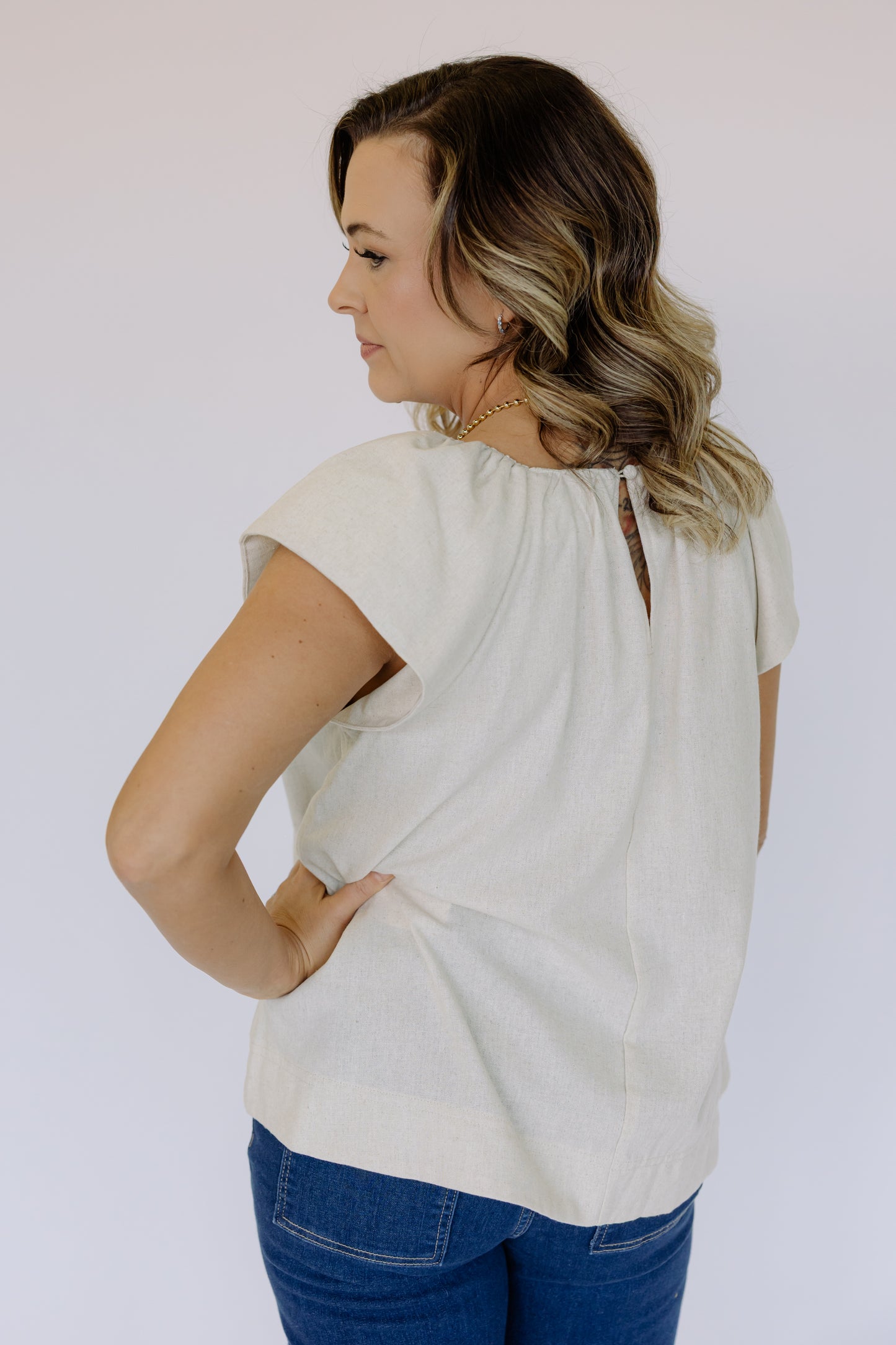 She's Sweet Linen V-Neck Top!