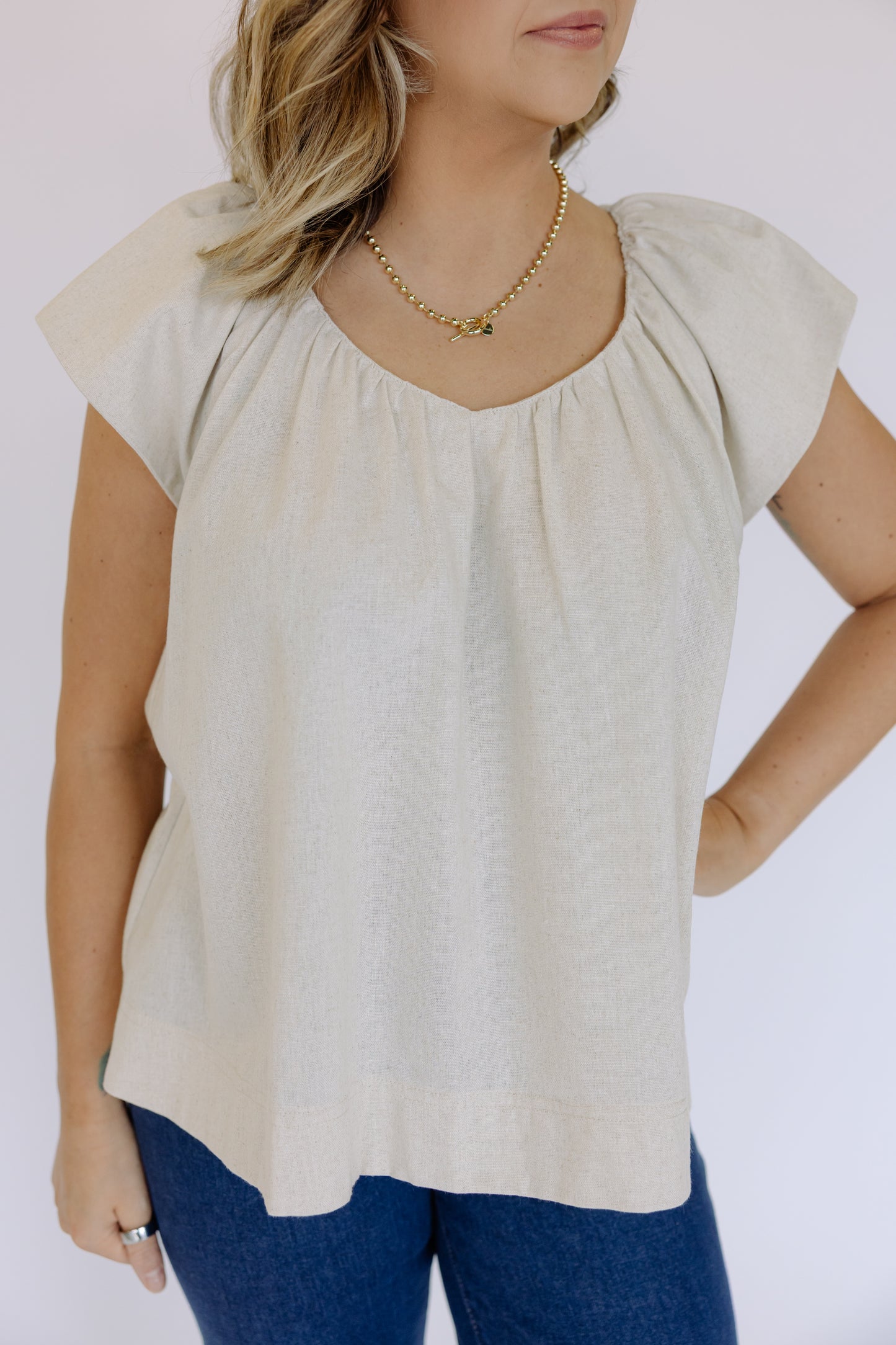 She's Sweet Linen V-Neck Top!