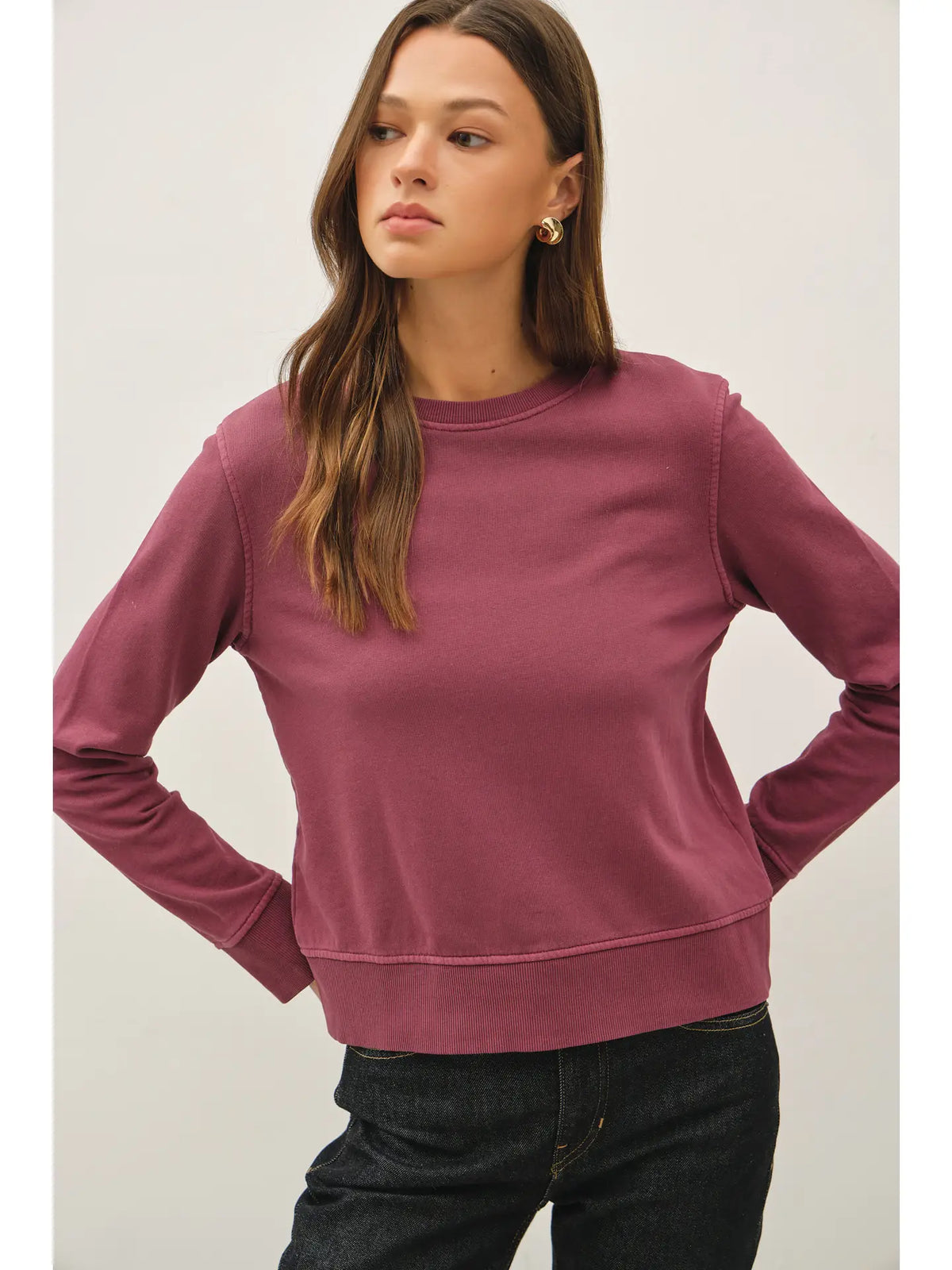 Garment-Dye Cotton Fleece Crew Sweatshirt