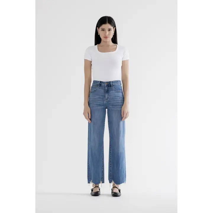 High Rise Wide Leg W Hem Detail