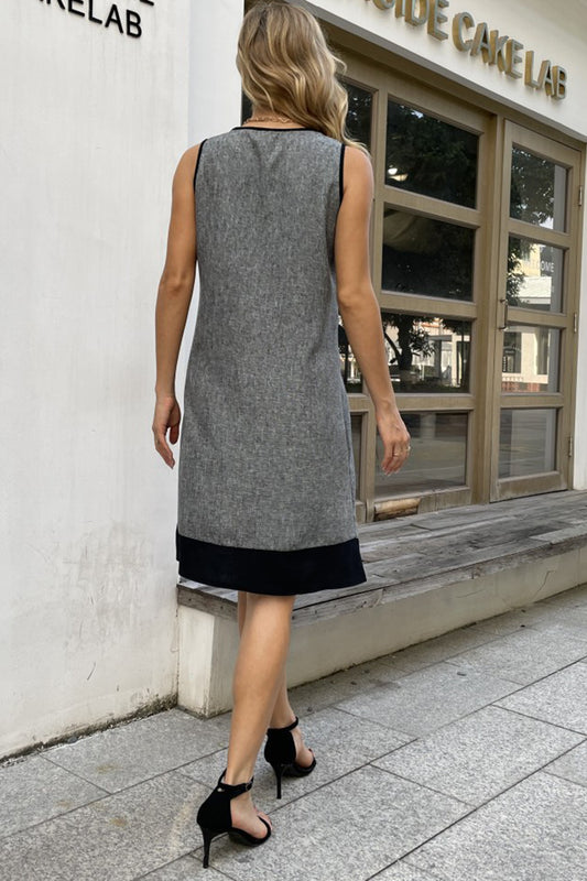 Pre-Order Contrast Trim Round Neck Dress