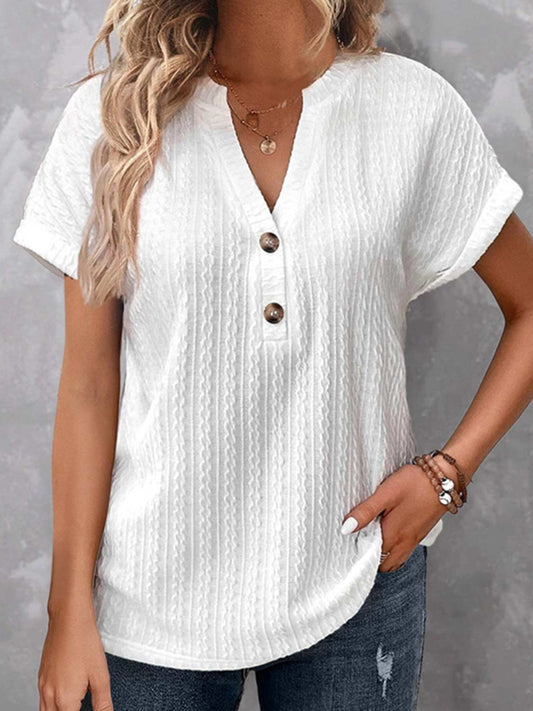 Pre-Order Textured Notched Short Sleeve Blouse