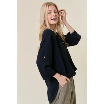 Half Button Hi-Lo Blouse