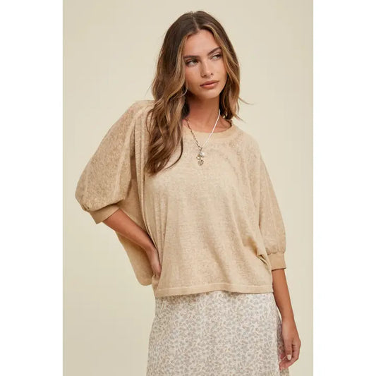 Washed Boxy 3/4 Sleeve Knit Top
