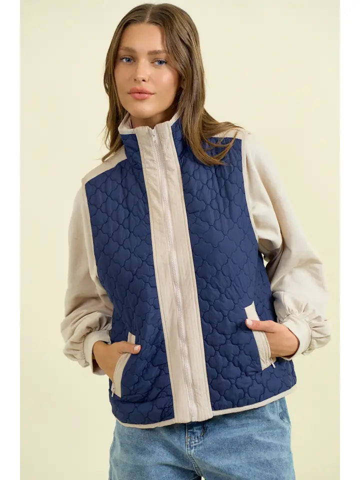 High Neck Mixed Quilted Vest